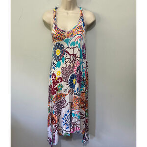 Crazy Fish Dress Womens XL Tropical Abstract Floral Asymmetric Hawaiian Beach